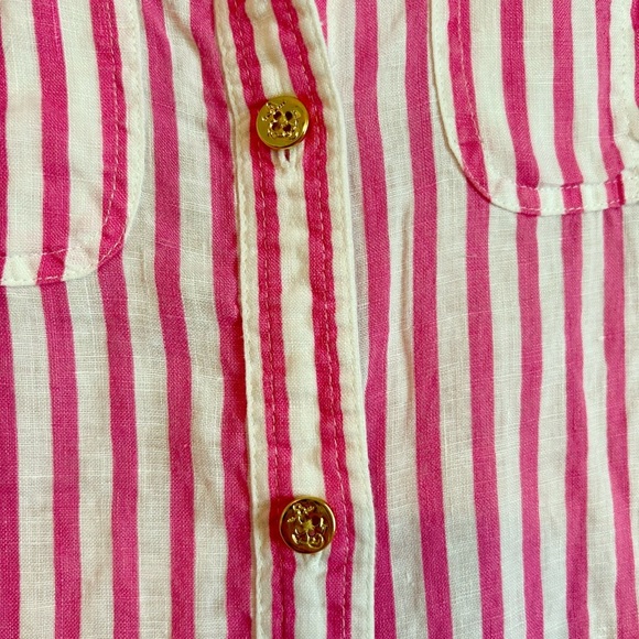 Ralph Lauren Women’s Striped Linen Button Down Shirt w/ Gold Anchor Buttons Sz S - Picture 4 of 7